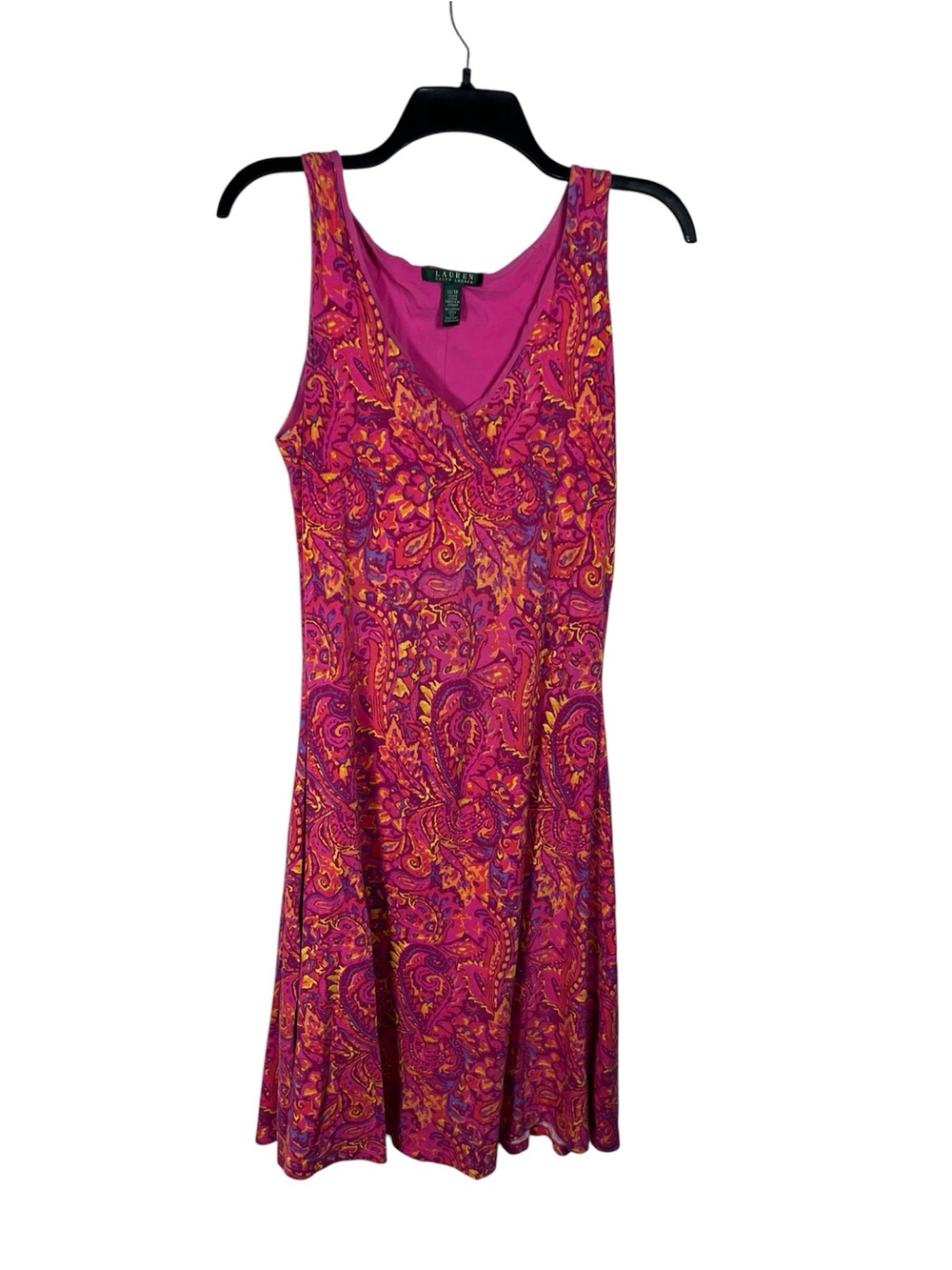 Ralph Lauren Pink Paisley V-Neck Sleeveless Midi Dress Size XS